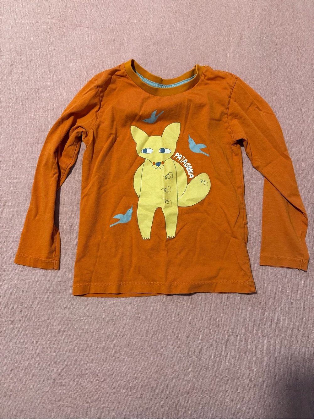 Patagonia Orange Long-Sleeve Tee with Yellow Fox Graphic